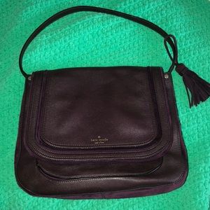 Kate Spade Large Leather Suede Saddle Purse Tassel Wine Burgundy